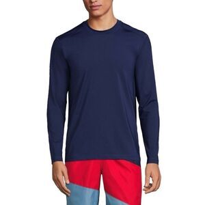 Lands' End Men's SunShade UPF 50 Long Sleeve Swim Tee Cooling Rash Guard Navy